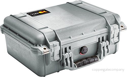 PELI 1450 stötsäker låda i polypropylen för känsliga apparater, IP67 vattentät, 15 liters kapacitet, tillverkad Tyskland, inget skum, silver 19428013592