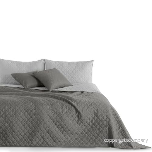 DecoKing Enkel 170 x 270 cm vändbart överkast stål grå silver quiltad ultraljud lätt mikrofiber axel 5902633915186