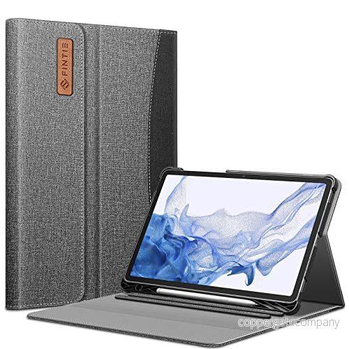 FINTIE Fodral till Samsung Galaxy Tab S8/Tab S7 11 tum (modell SM X700/X706/T870/T875/T878) med inbyggd S pennhållare, flera vinklar portfölj affärsskydd ficka automatisk sov/vakna, grå 840173921494
