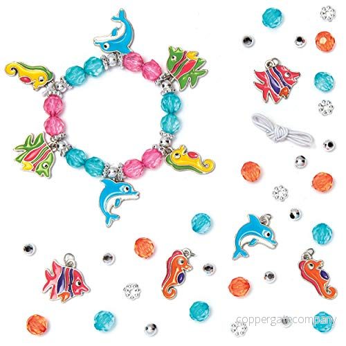 Baker Ross Berlockarmband pysselset "havsdjur" (3 stycken) för barn pyssel av armband (pärlor, hängen och elastiskt snöre ingår) sorterade 5051174092570