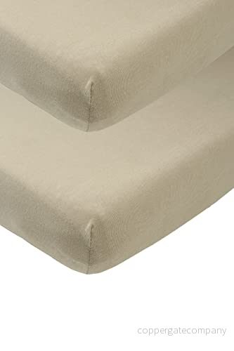 Meyco Baby Uni underlakan 2 pack till spjälsängen (underlakan i mjuk jerseykvalitet, tillverkad av 100% bomull, perfekt passform tack vare elastisk dragsko runt om, mått: 70 x 140 cm), taupe 4054703652178