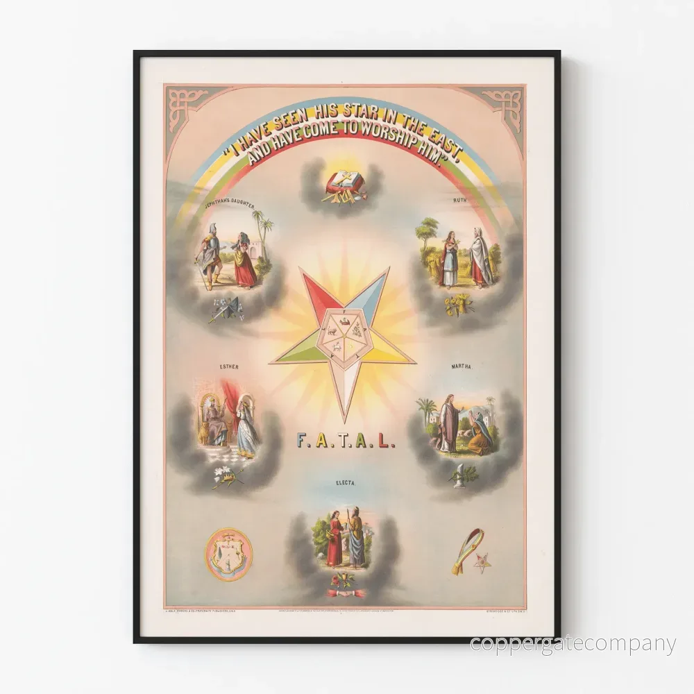 Vintage andlig poster med stjärna och bibliska scener