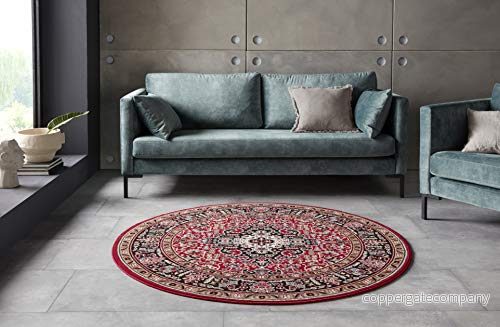 Nouristan Mirkan Orient matta rund vardagsrumsmatta orientalisk kort lugg vintage för matsal, vardagsrum, sovrum röd, 160 cm 4260659066857