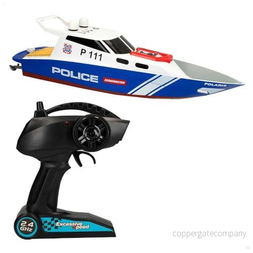 ColorBaby 47674 Racing båt polis radiostyrd båt, 36 x 10 cm, fjärrkontroll, 6 riktningar, 2,4 GHz, räckvidd 3540 m, RC radiostyrda leksaker, barnleksaker, 4 år 8412842476745