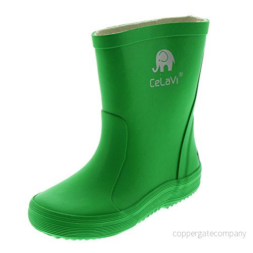Celavi Barn unisex vattentäta gummistövlar, 100% naturgummi regnstövlar, storlek: 19, färg: grön, 1147 5704617919131