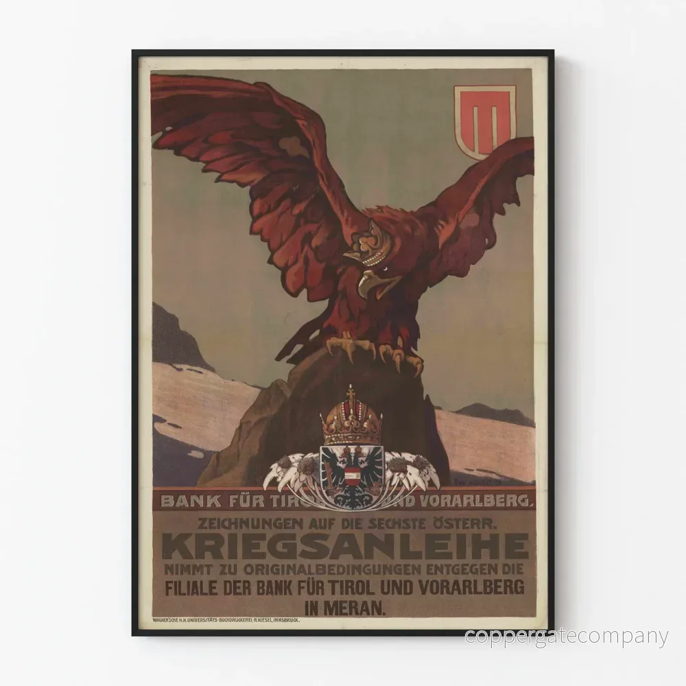 Vintageaffisch för den sjätte österrikiska krigsutlåningen med kejsarlika örn