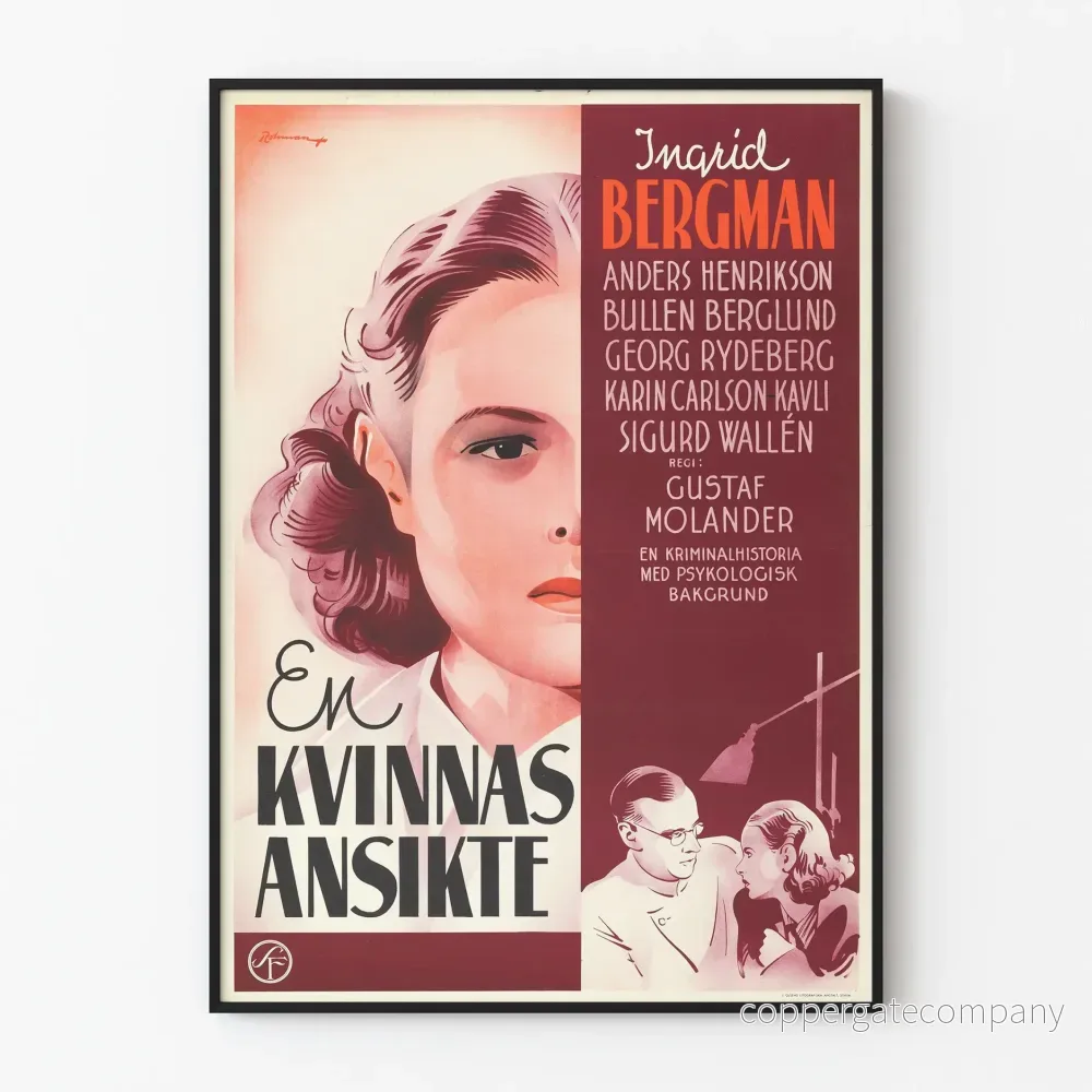 Vintageposter av kvinnligt porträtt i ett kvinnligt ansikte