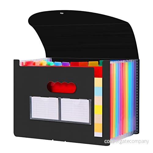 Diboniur Dokumentavdelning, förvaring av administrativt papper, sorteringspärm med 12 fack, utdragbar A4 dokumentsorterare lock, filmappar dragspel organisatör (svart) 740501839043