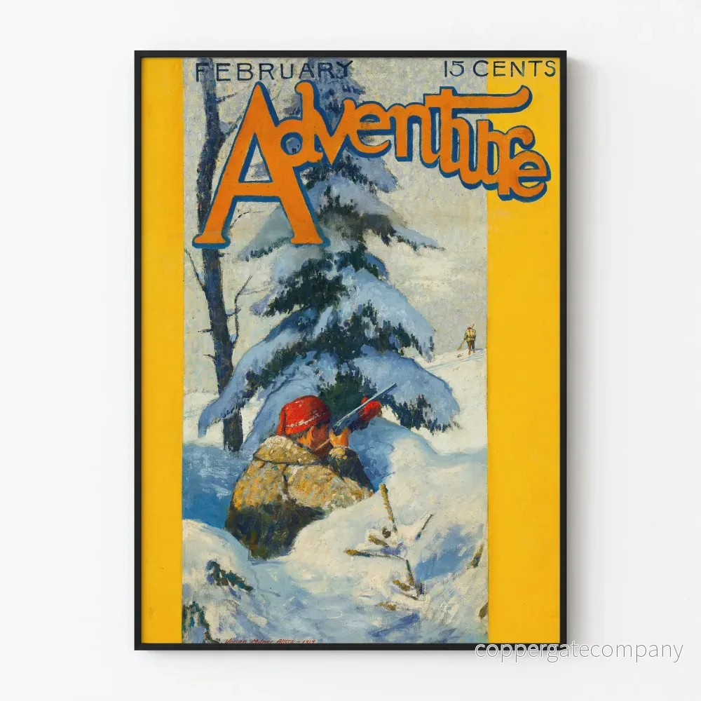 Vintageaffisch för magasinomslag Adventure jakt på vintern