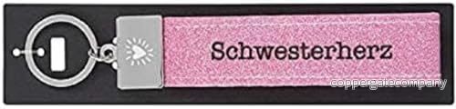 Djup 004298 093 slang nyckelhängare av filt, med graverad metallfinish och kulturellt tryck, systerhjärta, rosa, ca 18,7 x 4,4 1 cm 4010070336189