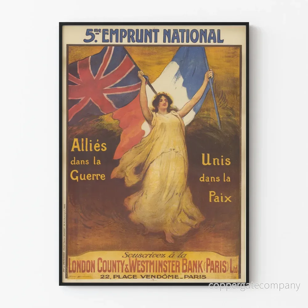 Vintageposter för 5:e nationella lånet - Allierade förenade i krig och fred