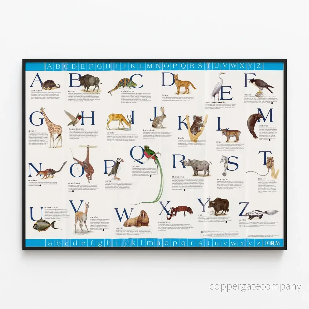 Alfabetets djurposter med illustrationer Alfabetets djurposter med illustrationer