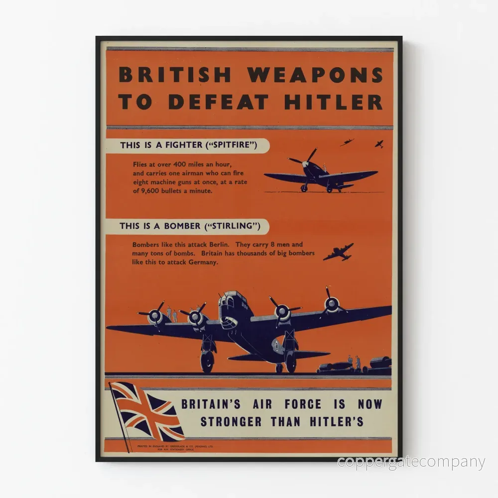 Vintageposter av brittiska flygvapnet Spitfire och Stirling
