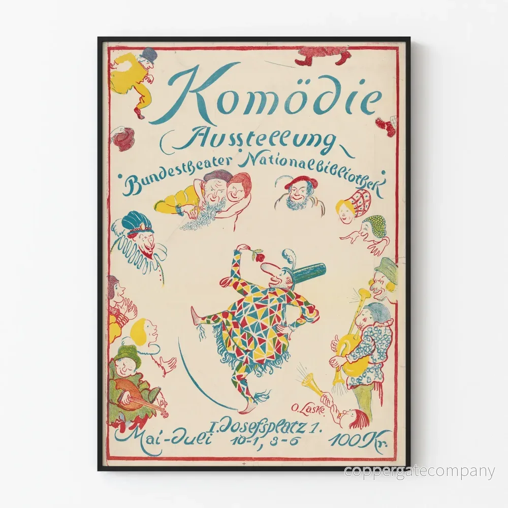 Vintageaffisch för utställning Komödie på Nationalbiblioteket