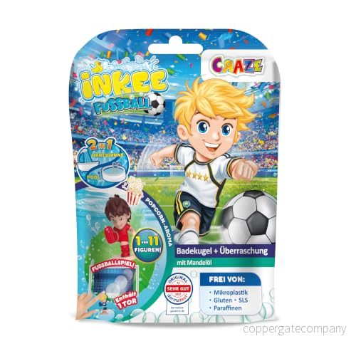 Craze inkee surprise football Badkula med överraskning, barnbadbomb sugkopp, fotbollsspelare, popmajsdoft, dermatologiskt testad 4059779040164