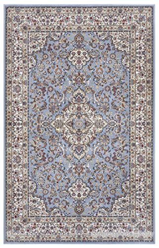 Nouristan Design Orientalisk matta Zahra (80 x 150 cm, 100% polypropylenvärmeset, slitstark och lättskött, runt kedjan, perfekt för alla bostadsutrymmen, golvvärme) Blå grädde 4260731889749