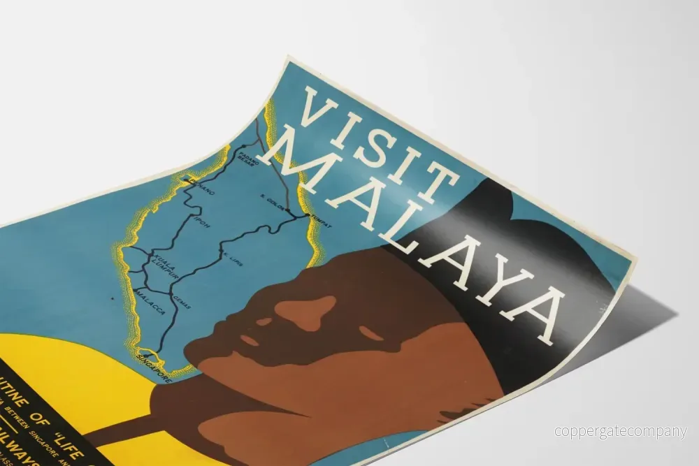 Vintageaffisch Visit Malaya - Karta och profil av man för väggdekoration - Bild 3
