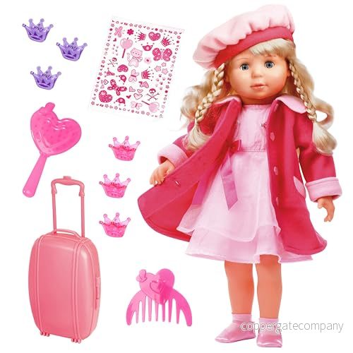 Bayer Design 94635AA funktionell docka, Charlene Interactive med hår och sömnögon, talar sjunger 90 fraser, 2 dikter 8 låtar, 46 cm, rosa 4003336946352