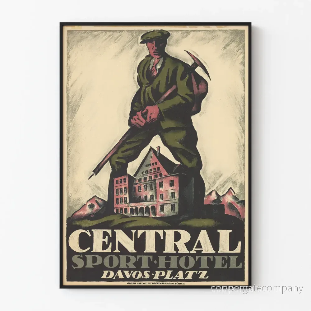 Vintageposter Central Sport Hotel Davos Platz