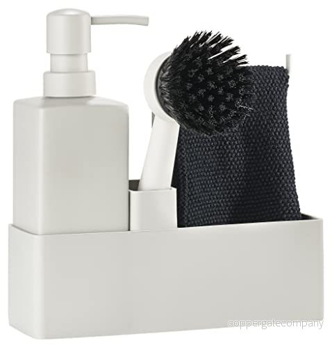 Zone Denmark diskmaskinset, diskmaskinshållare med tvål /diskmedelsdispenser, disktrasa och diskborste, 19 x 6 20,5 cm, set om 4 delar, varmgrå 5722000152385