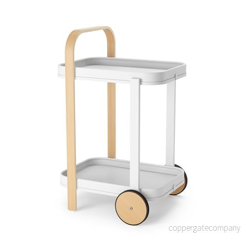 Umbra Bellwood Barvagn, serveringsvagn och förvaring med 2 nivåer avtagbara metallbrickor, vit/natur 28295353946