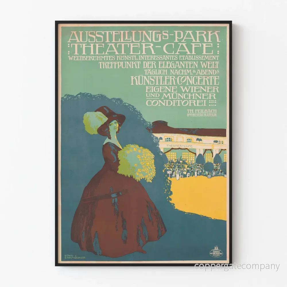 Vintageposter för utställningsparken teatercafé elegant väggdekoration