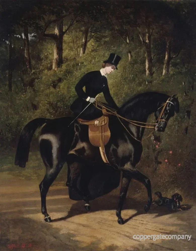 L'écuyère Kippler på sin svarta häst - Alfred de Dreux | Konsttryck - Bild 2