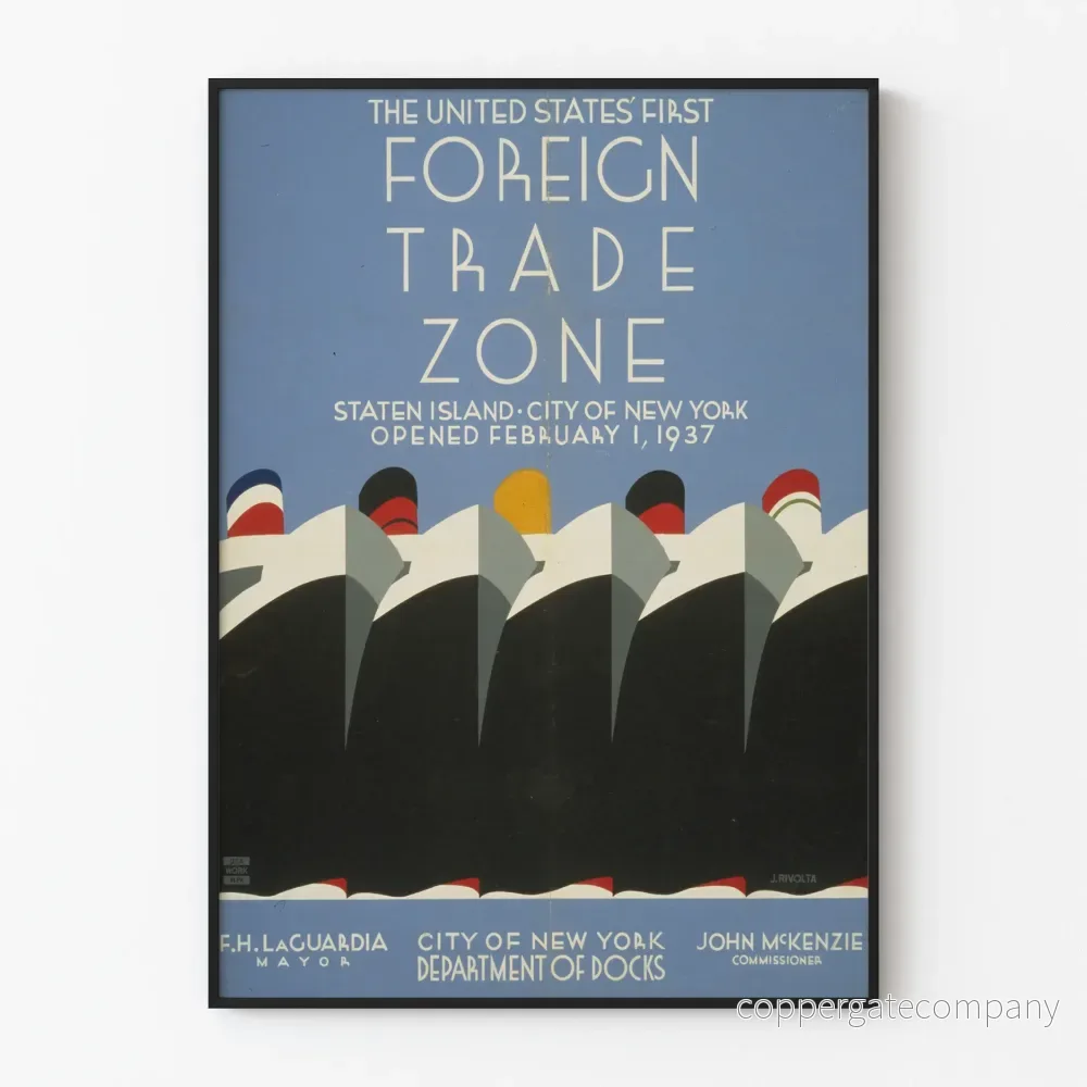 Vintageposter för utländsk handelszon New York 1937