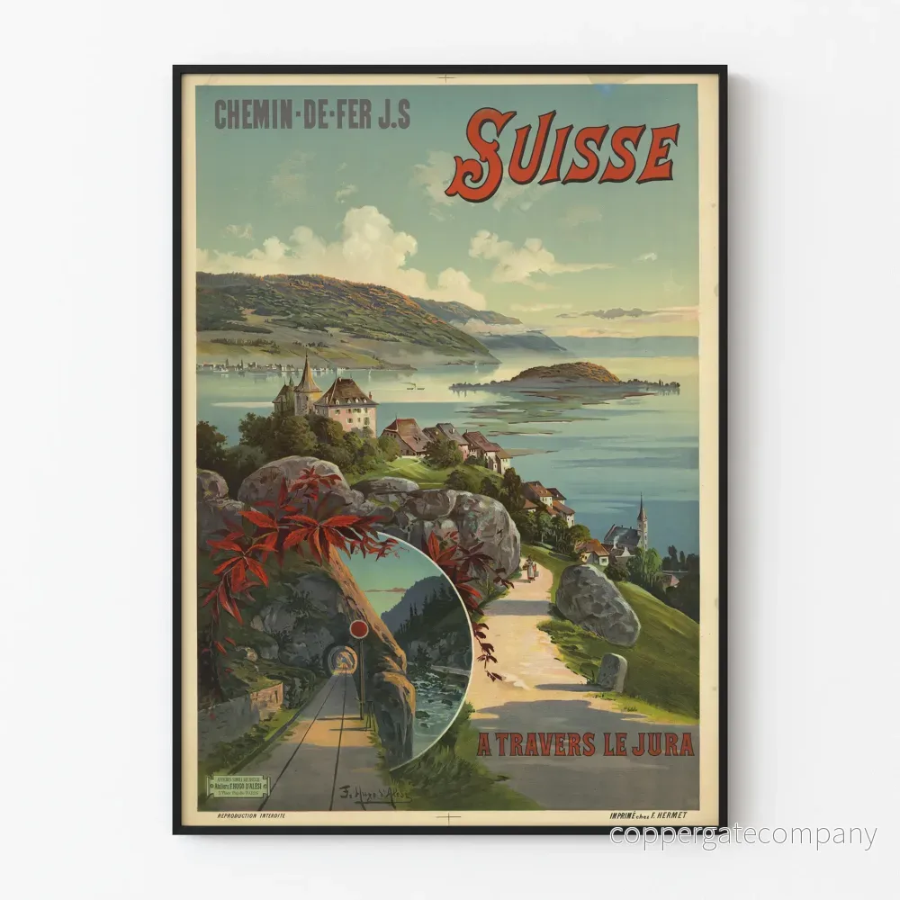 Vintage schweizisk poster genom Jura - Väggdekoration med järnvägstema