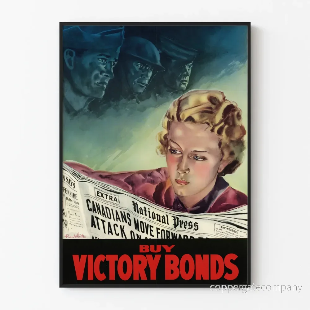 Vintageposter Köp Victory Bonds, patriotisk väggdekoration