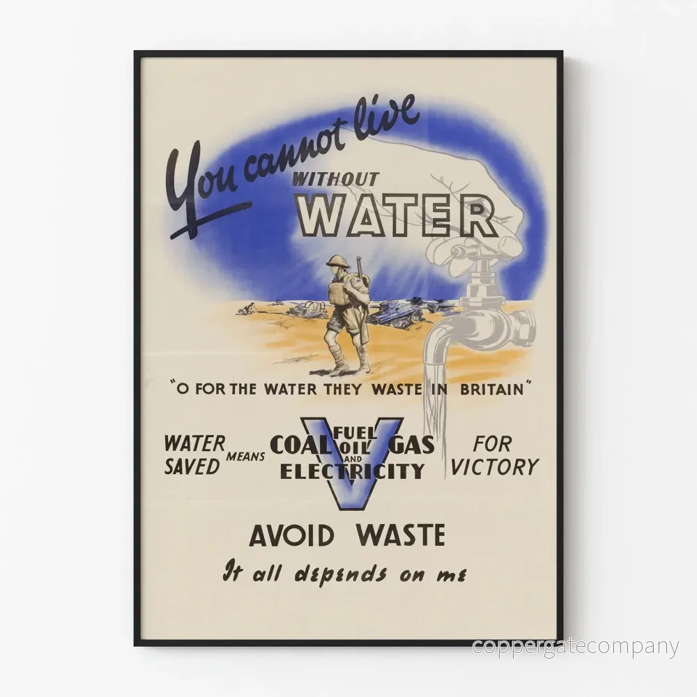 Väggposter i vintagestil You Cannot Live Without Water – Historisk väggdekoration