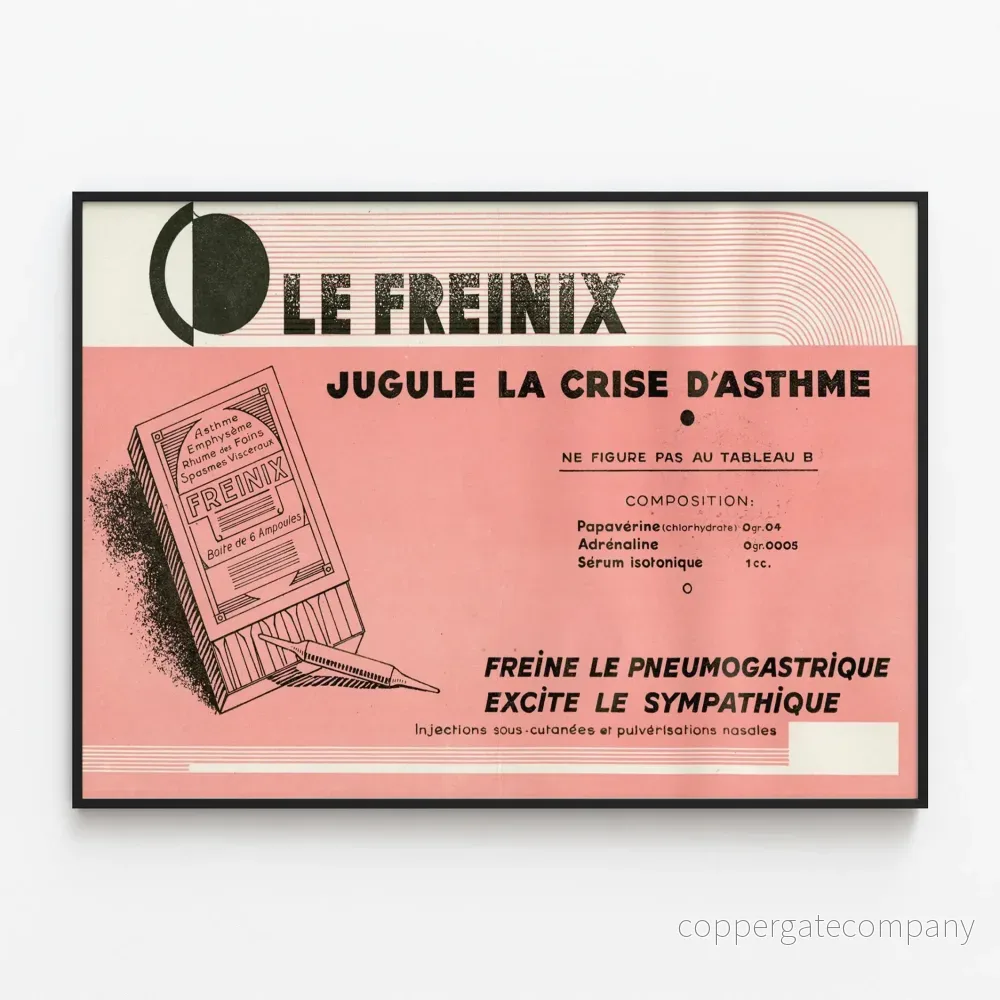Vintage reklamposter för Le Freinix mot astmaattacker
